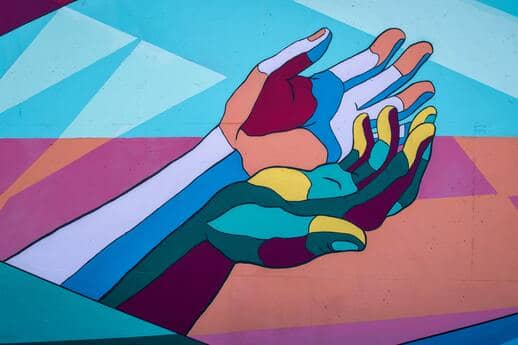 psychedelic hands offering help